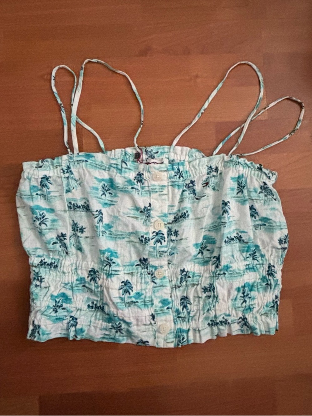 Womens Tommy Hilfiger baby blue tropical print crop top Size L